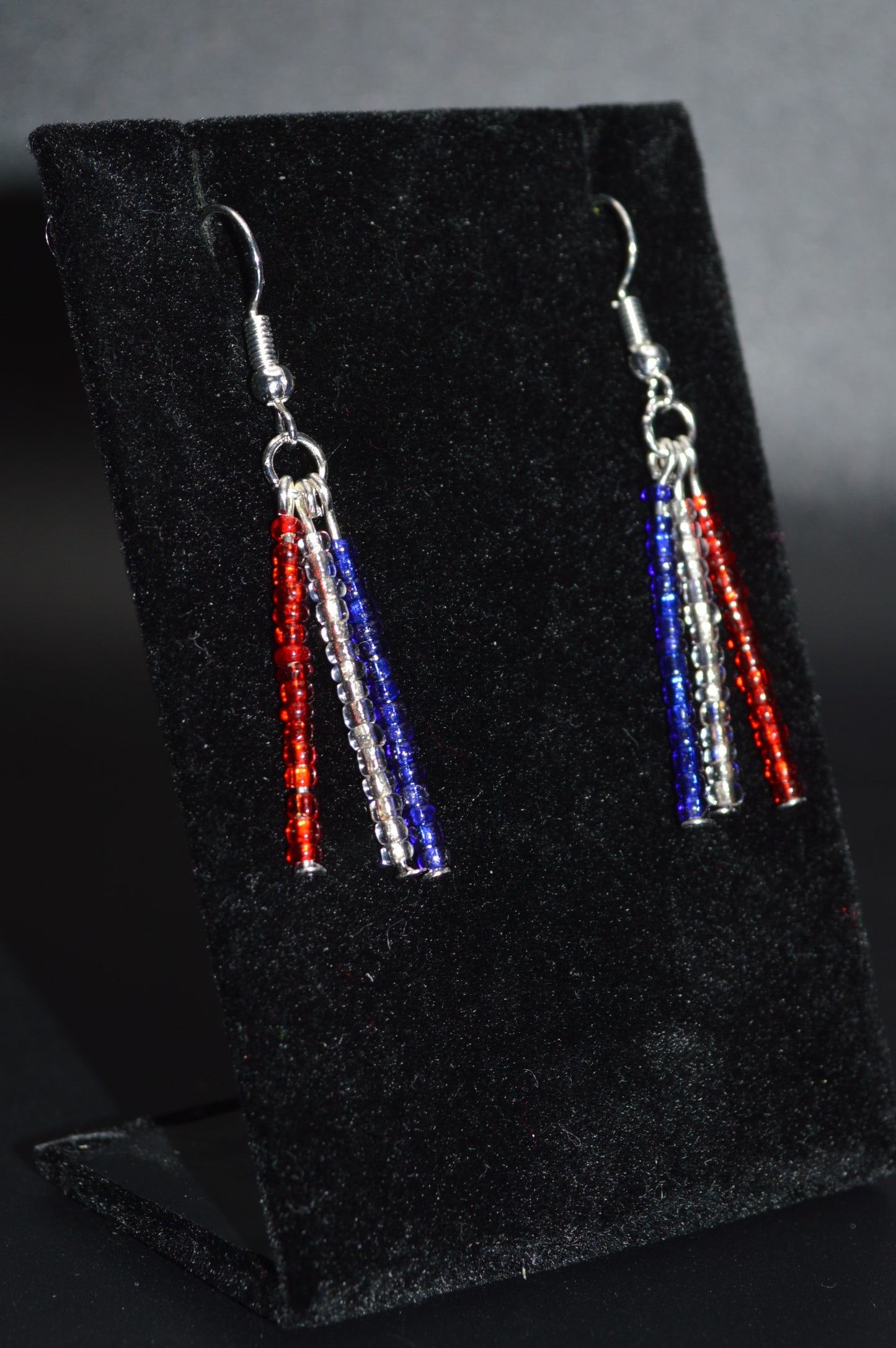Red, White and Blue Seed Bead Earrings (Silver)