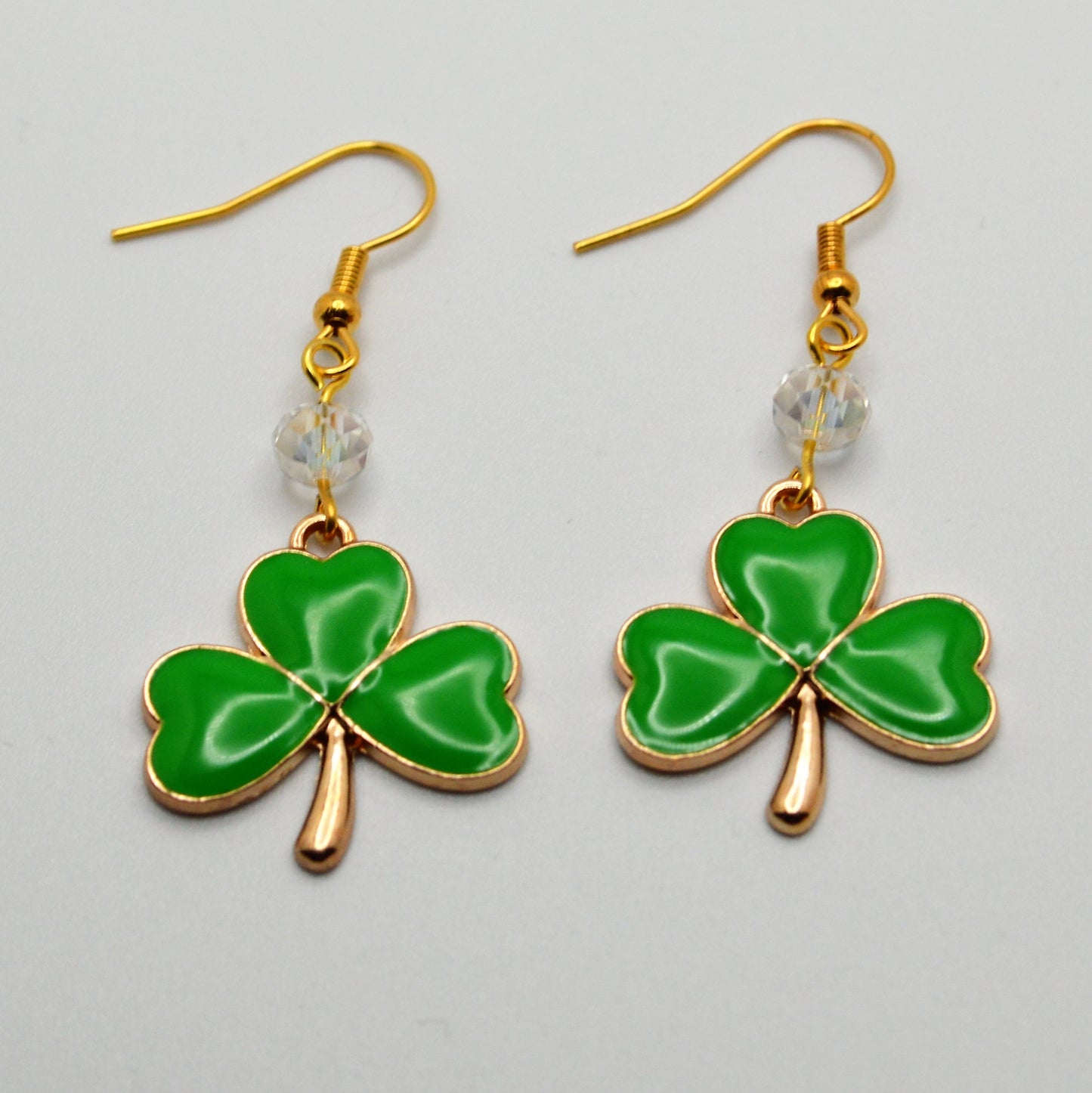 Kelly Green Shamrock Earrings with Crystal Beads