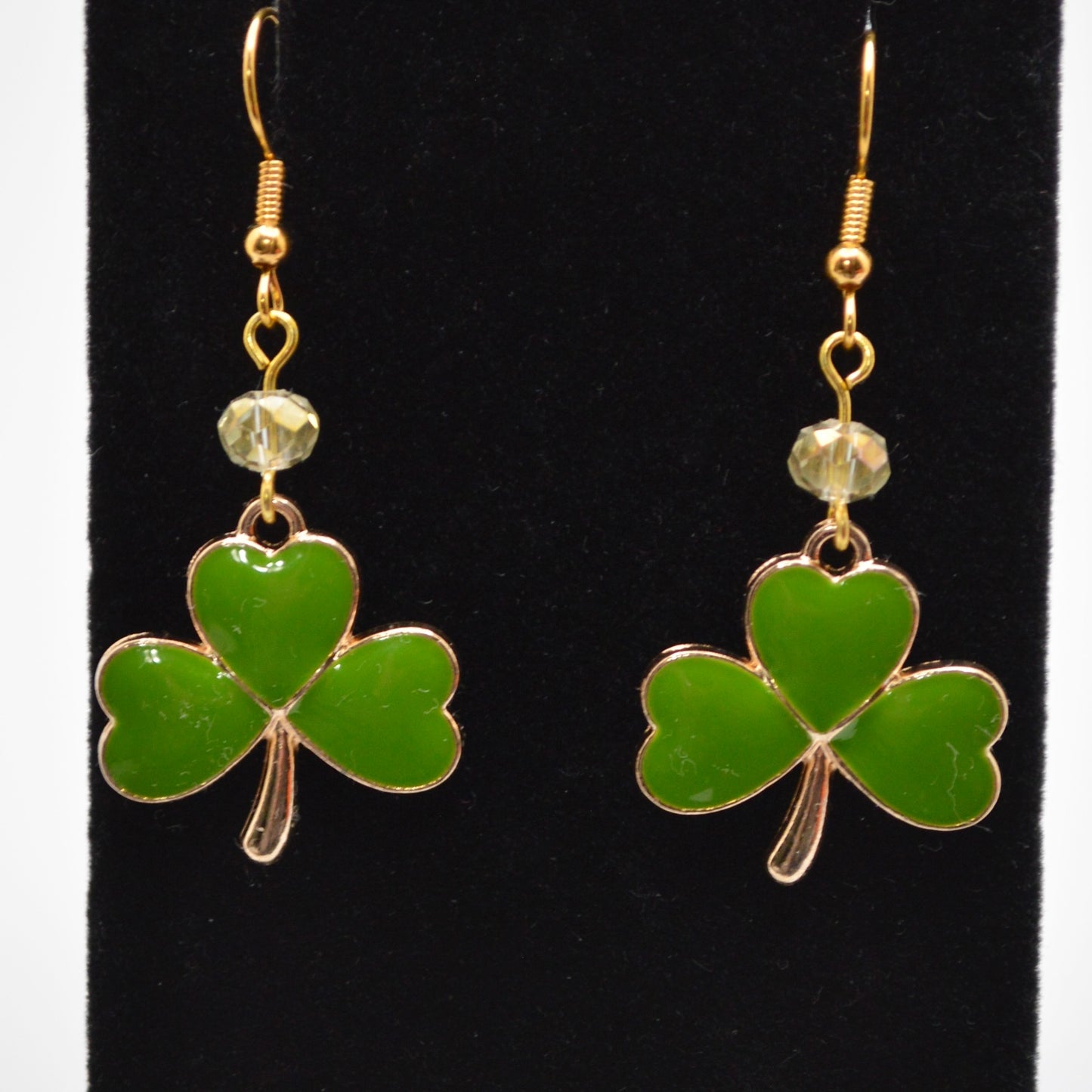 Moss Green Shamrock Earrings with Crystal Beads
