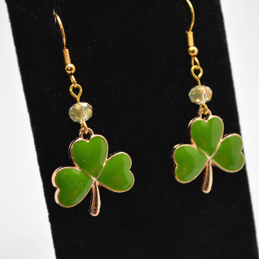 Moss Green Shamrock Earrings with Crystal Beads