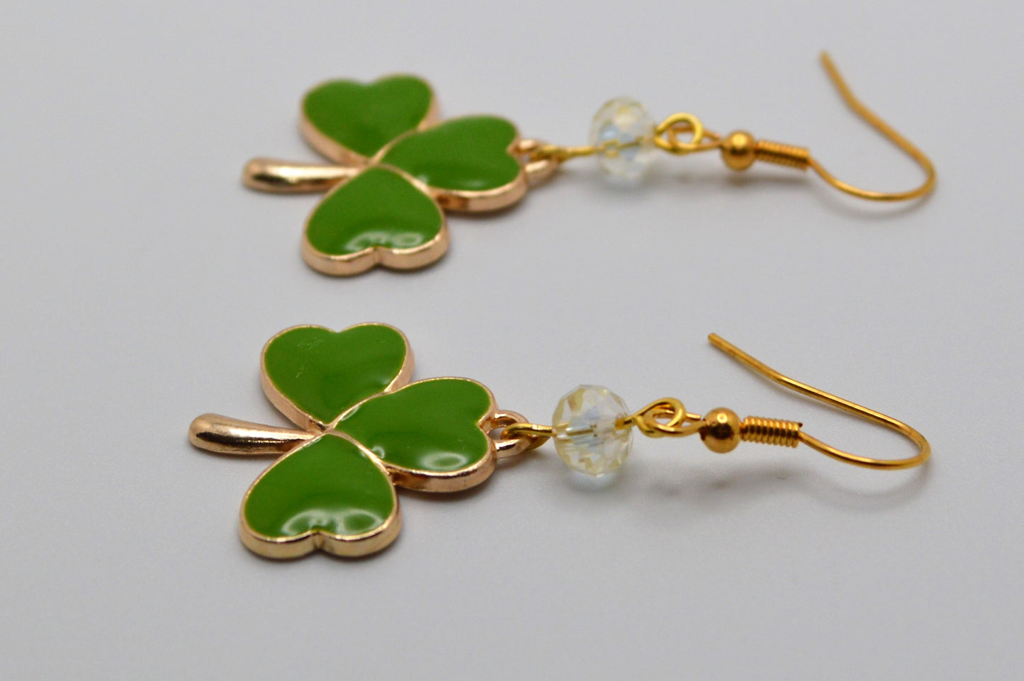 Shamrock Earrings with Crystal Beads (Moss Green)
