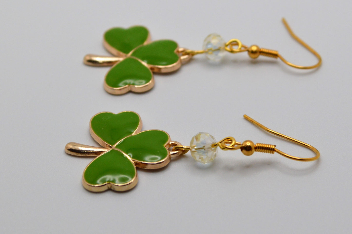 Moss Green Shamrock Earrings with Crystal Beads