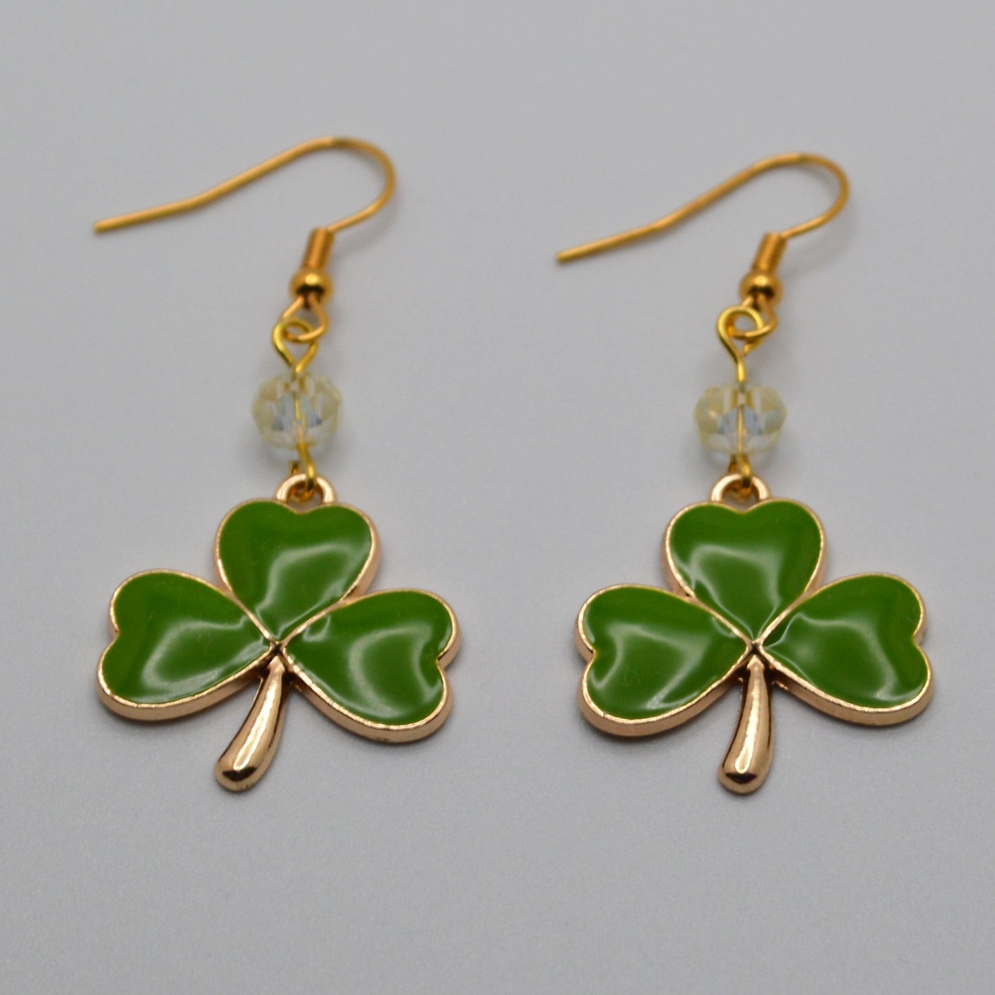 Moss Green Shamrock Earrings with Crystal Beads