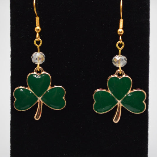 Evergreen Shamrock Earrings with Crystal Beads