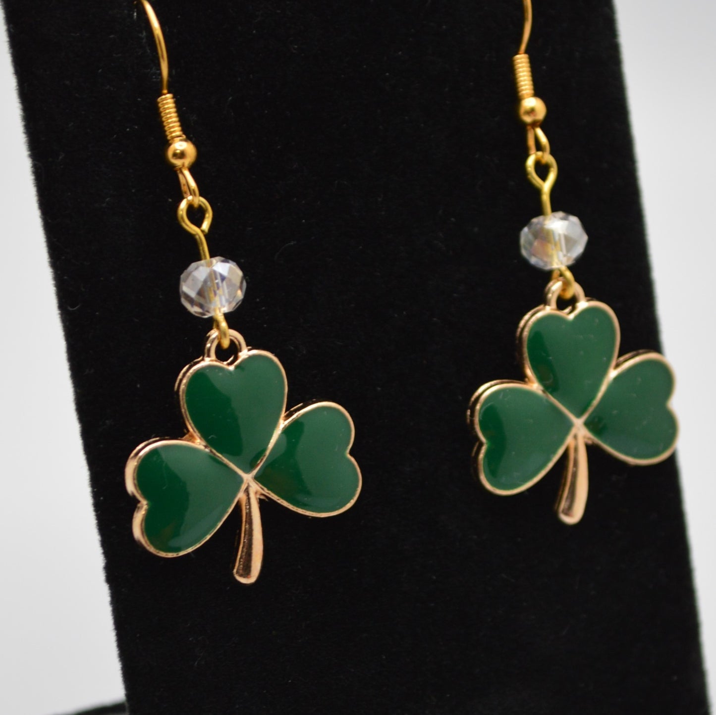 Shamrock Earrings with Crystal Beads (Evergreen)