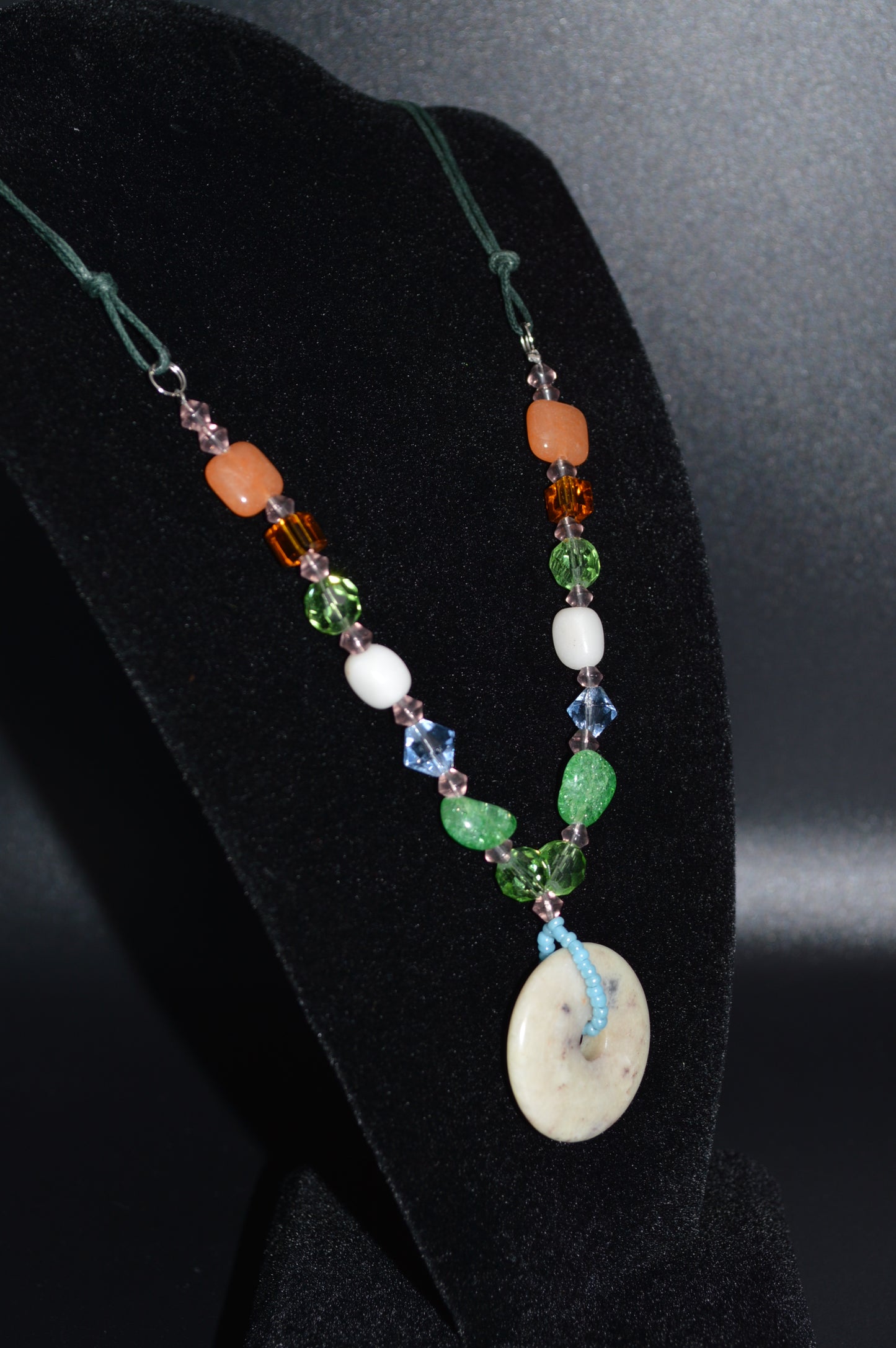 Glass and Stone Donut Pendant Necklace