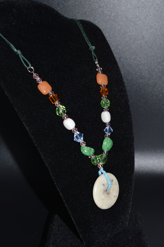 Glass and Stone Donut Pendant Necklace