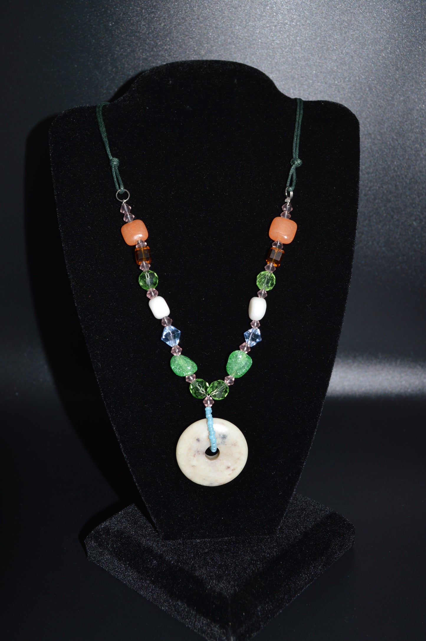Glass and Stone Donut Pendant Necklace