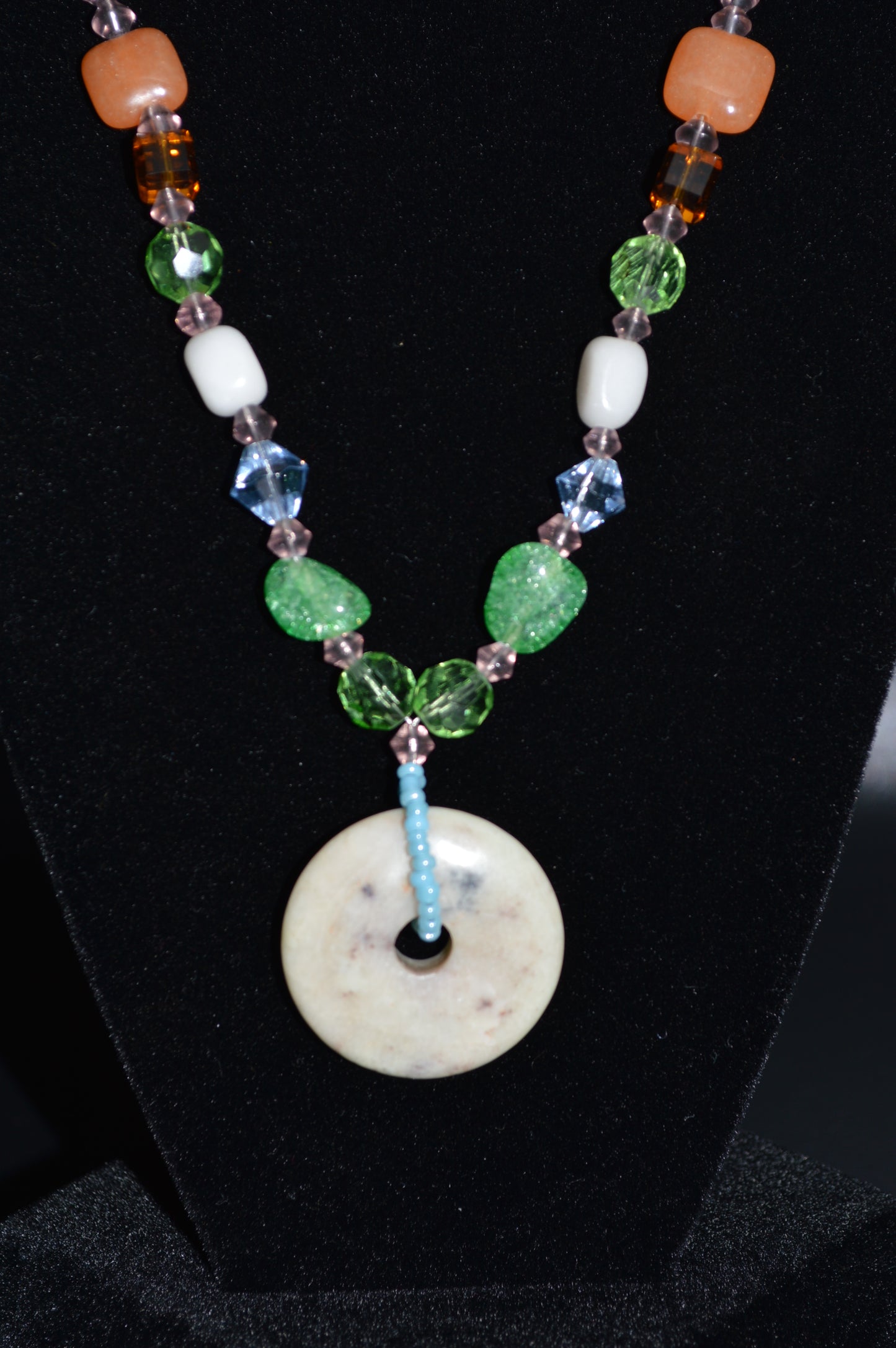 Glass and Stone Donut Pendant Necklace