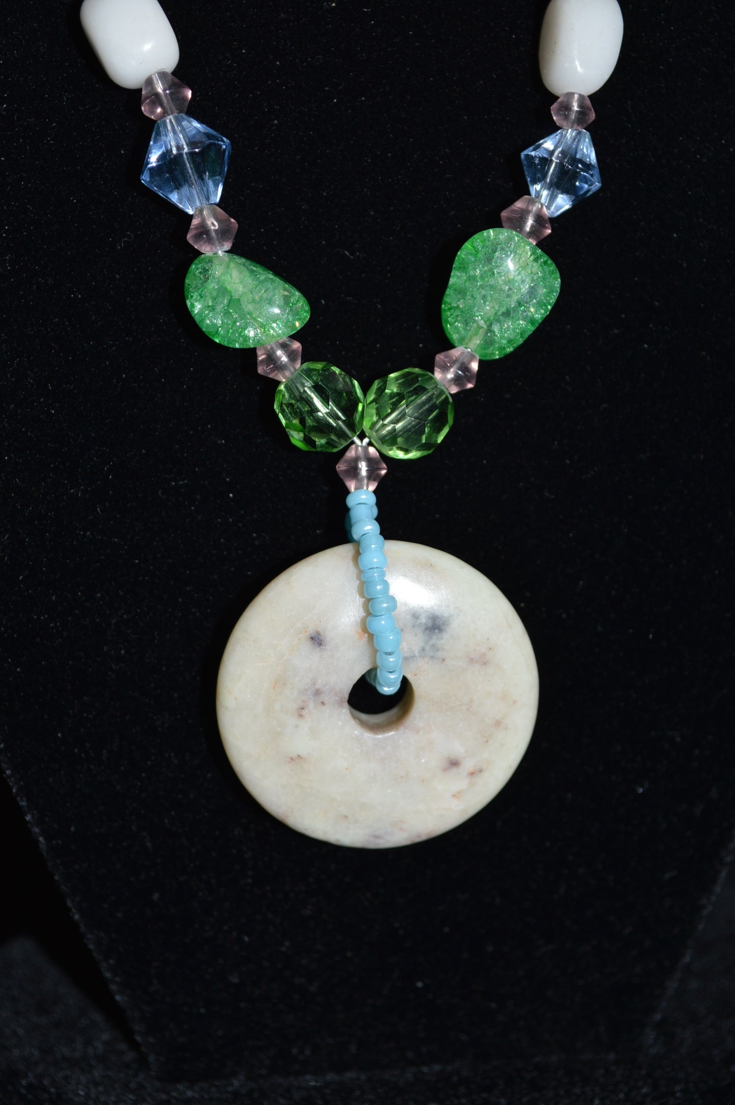 Glass and Stone Donut Pendant Necklace