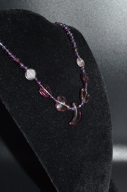Purple Glass Necklace With Moon