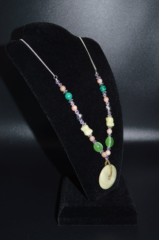 Glass and Stone Donut Pendant Necklace