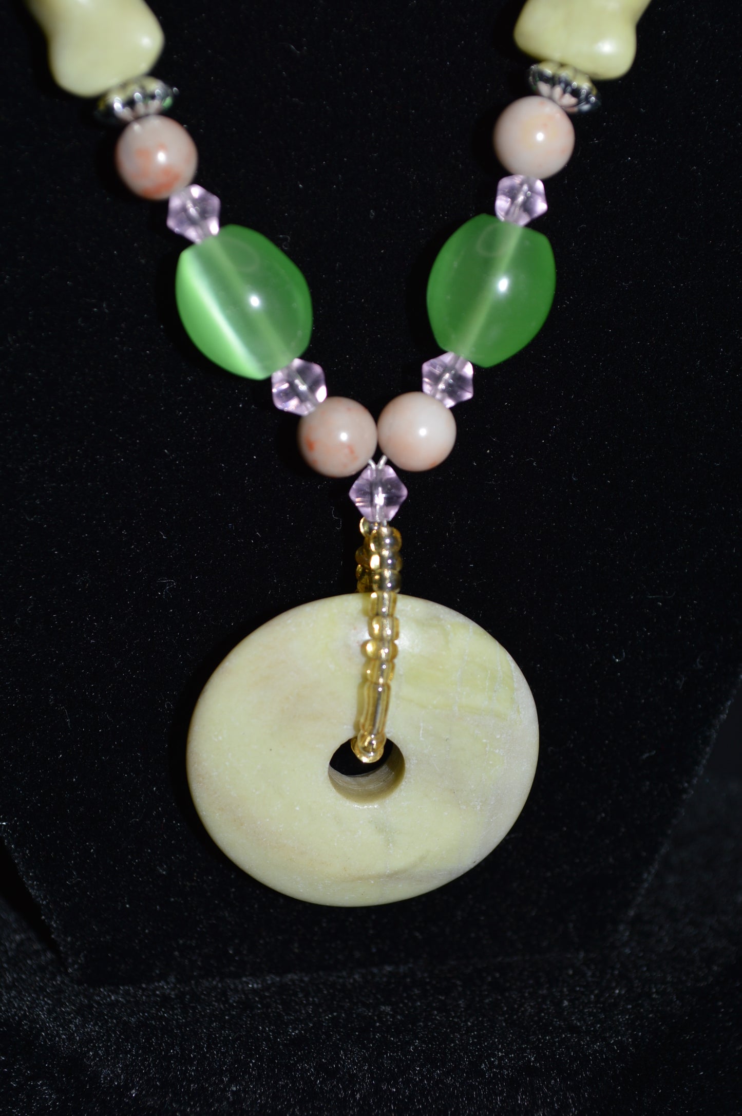 Glass and Stone Donut Pendant Necklace