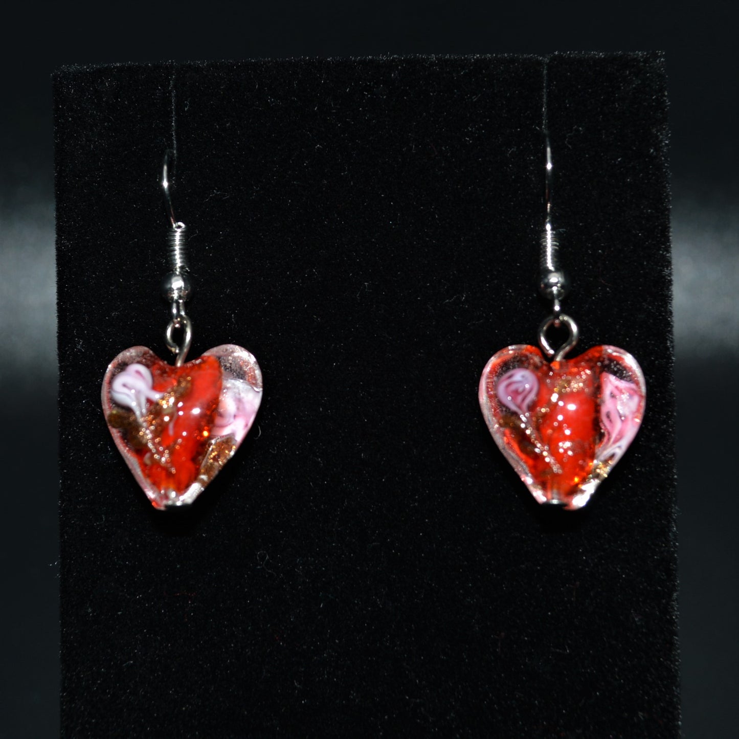 Lampworked Glass Heart Earrings (Red)