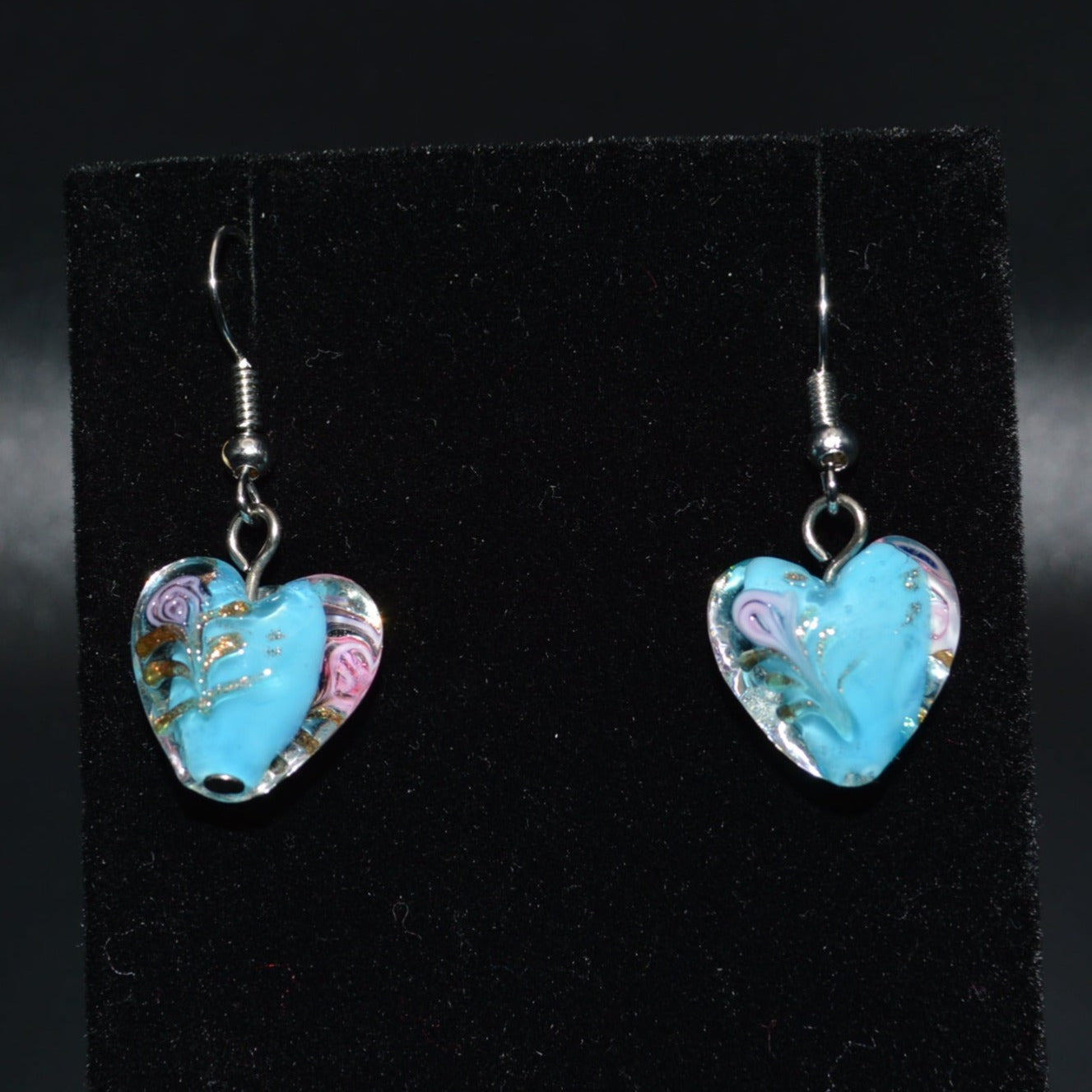 Lampworked Glass Heart Earrings (Light Blue)