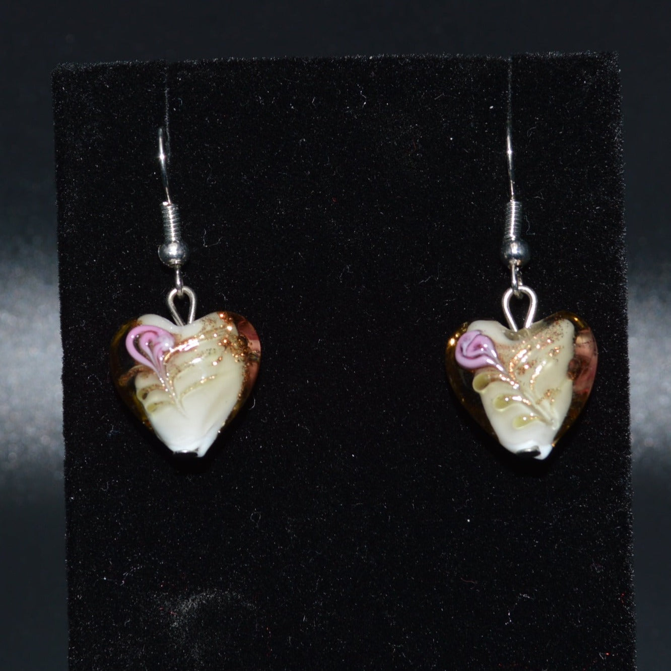 Lampworked Glass Heart Earrings (Smoky Brown)
