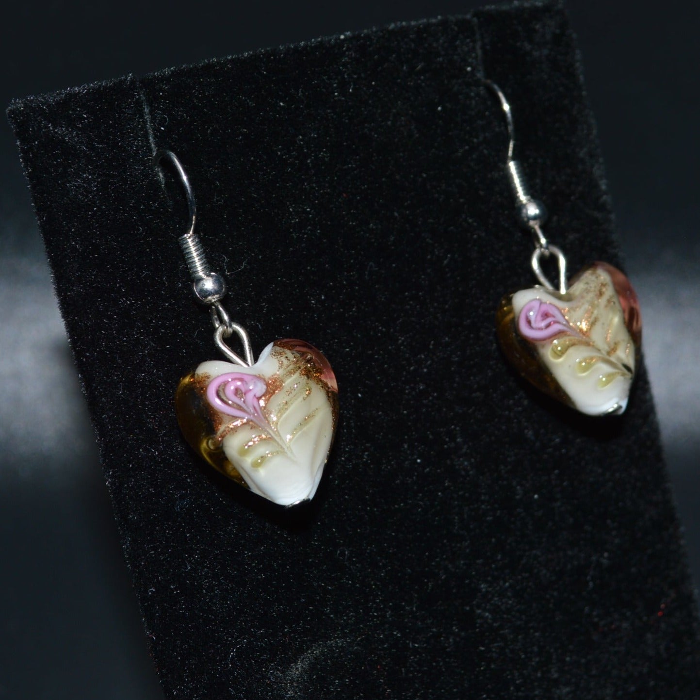 Lampworked Glass Heart Earrings (Smoky Brown)