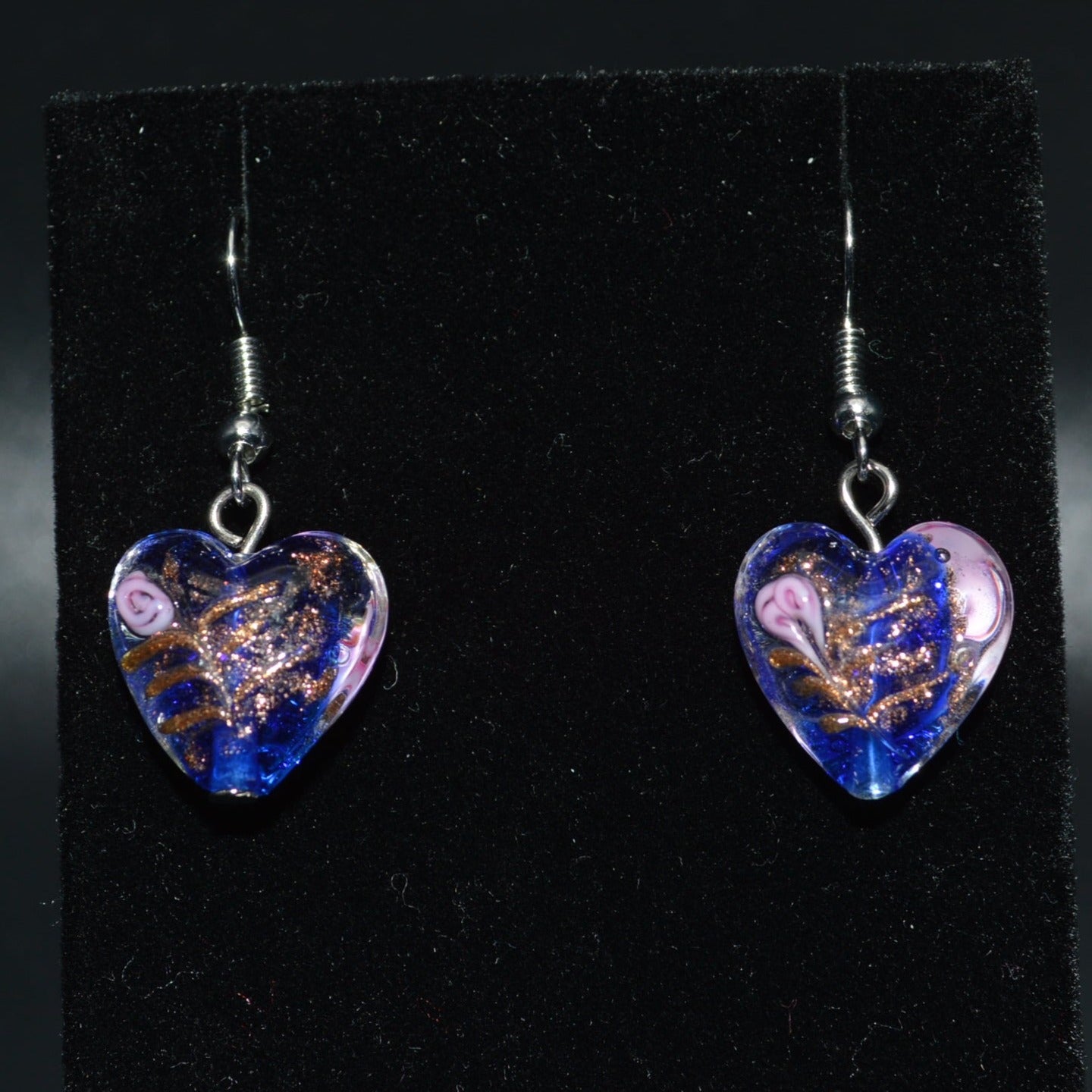 Lampworked Glass Heart Earrings (Blue)