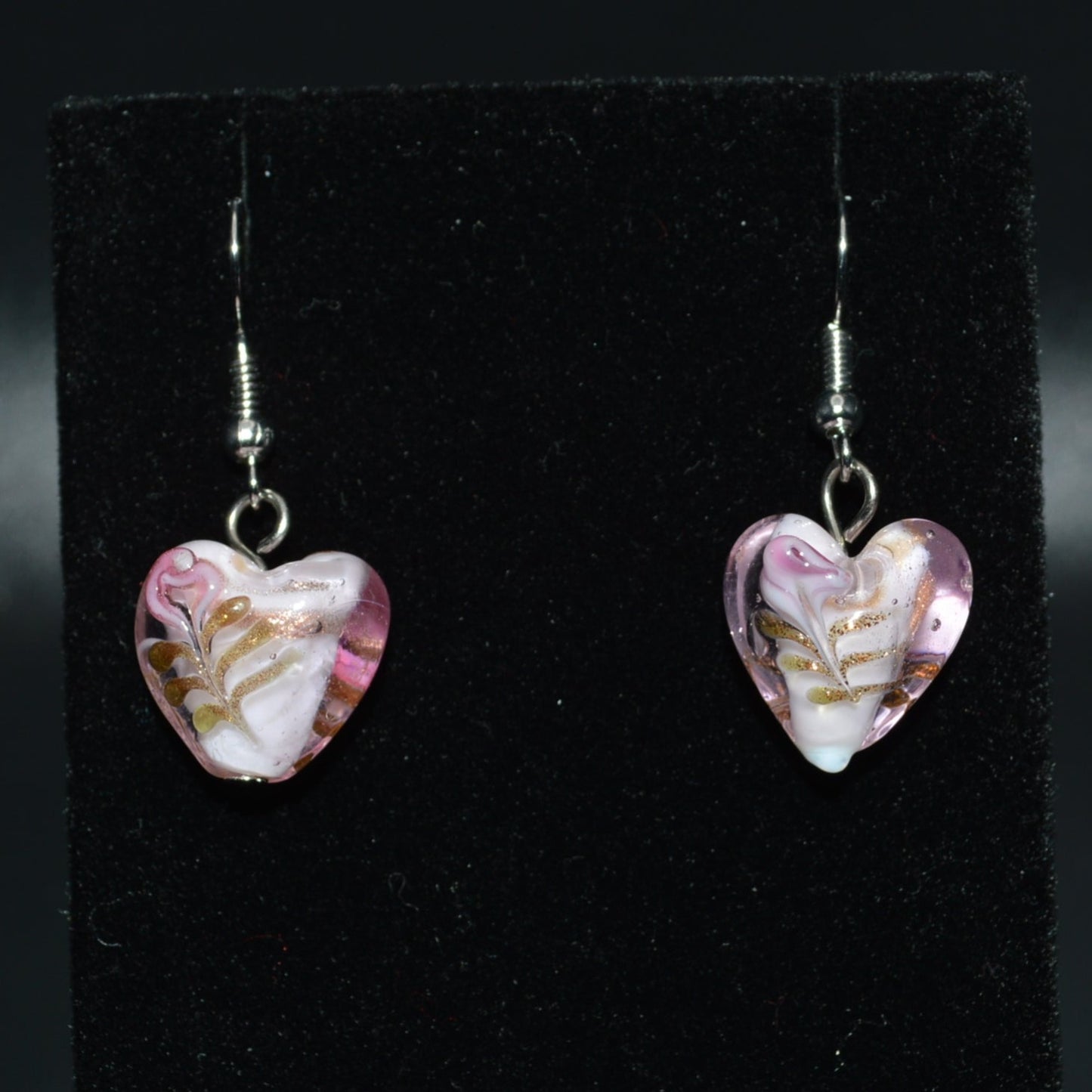 Lampworked Glass Heart Earrings (Pink)