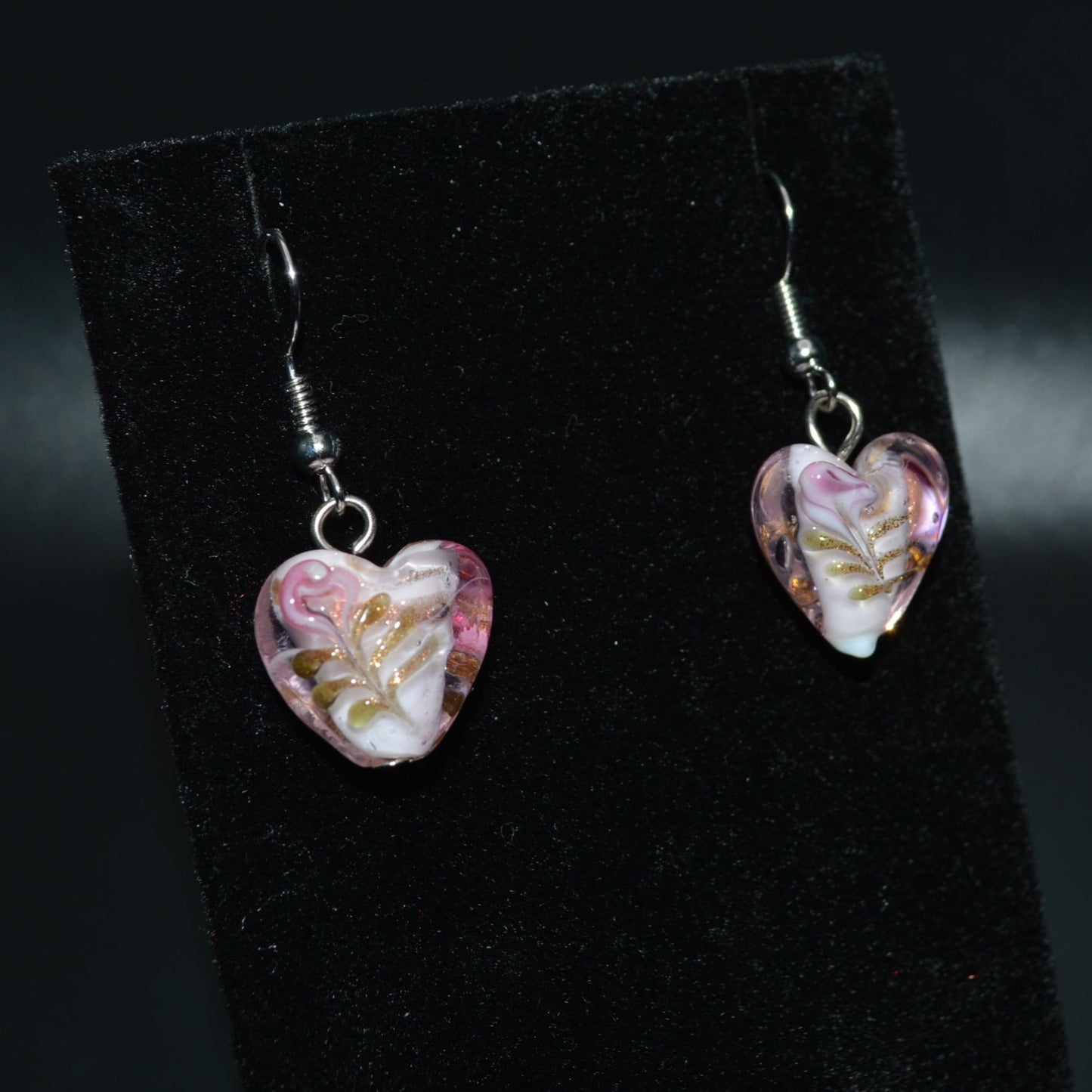 Lampworked Glass Heart Earrings (Pink)