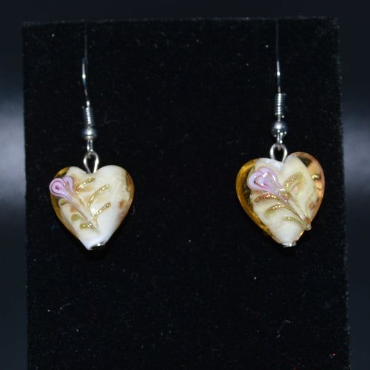 Lampworked Glass Heart Earrings (Yellow)